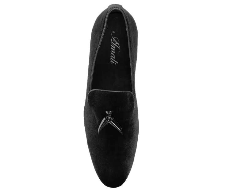Amali Velvet Elegance Dapper Black Smoking Slippers For Men - Image 3