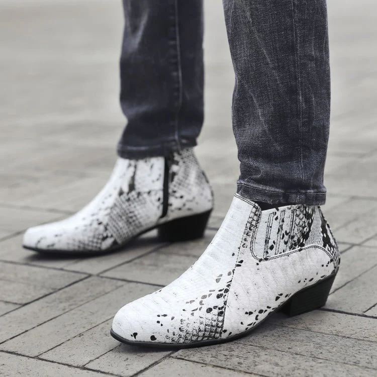 Bolano Adder Black and White Men's Snake Leather Ankle Boots - Image 2