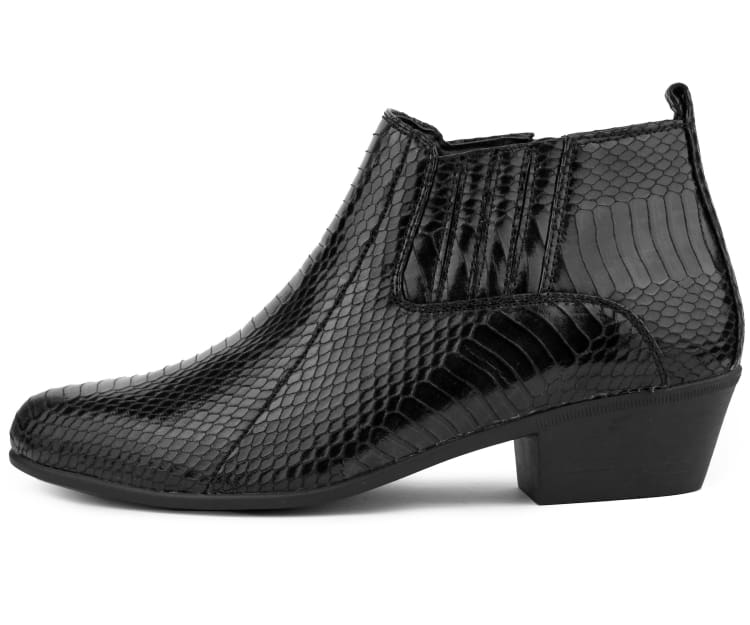 Bolano Adder Men's Exotic Snake Black Leather Ankle Boots - Image 3