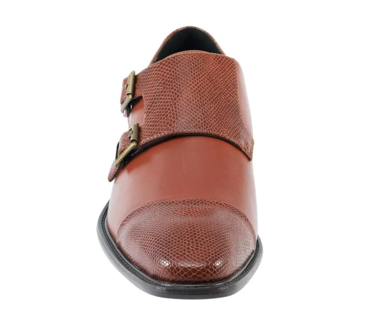 Bolano Bancroft Cognac Double Monk Strap Men's Leather Shoes - Image 4