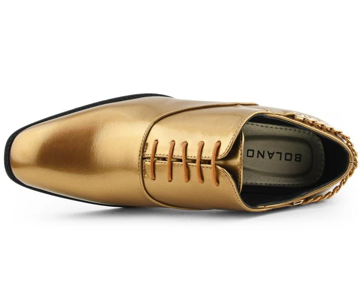 Bolano Chainz Men's Gold Leather Oxford Lace Up Shoes - Image 3