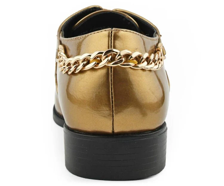 Bolano Chainz Men's Gold Leather Oxford Lace Up Shoes - Image 4