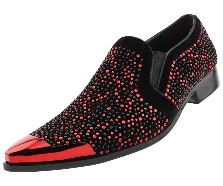 Bolano Desta Men's Black and Red Rhinestone Leather Loafers - Image 2
