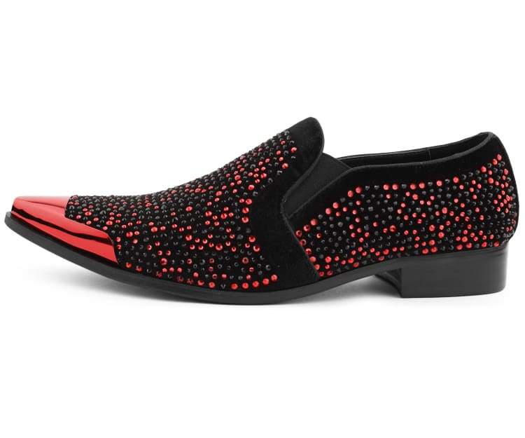 Bolano Desta Men's Black and Red Rhinestone Leather Loafers - Image 3