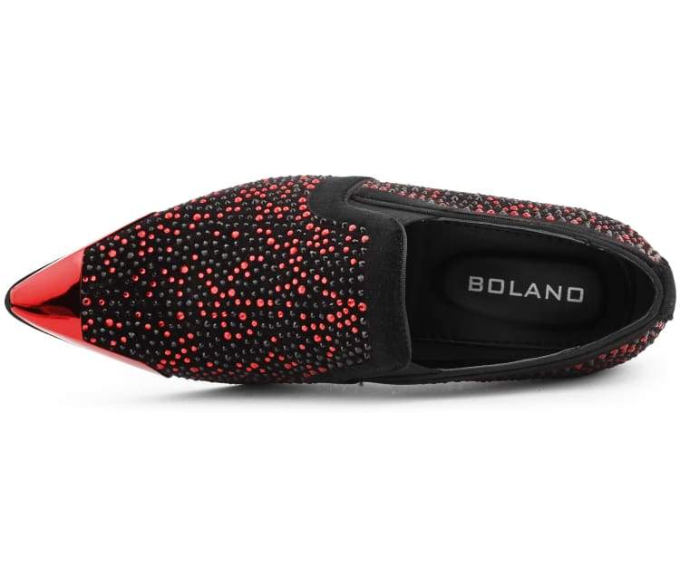 Bolano Desta Men's Black and Red Rhinestone Leather Loafers - Image 4