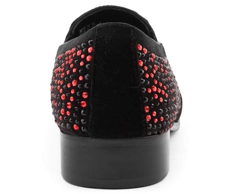 Bolano Desta Men's Black and Red Rhinestone Leather Loafers - Image 5