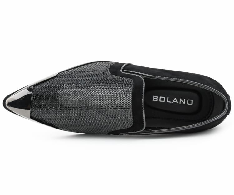 Bolano Dezzy Men’s Black Suede Rhinestone Tuxedo Slippers - Image 4