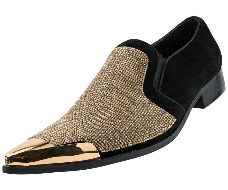 Bolano Dezzy Sparkling Gold Glitter Men's Tuxedo Slip On Dress Shoes - Image 3