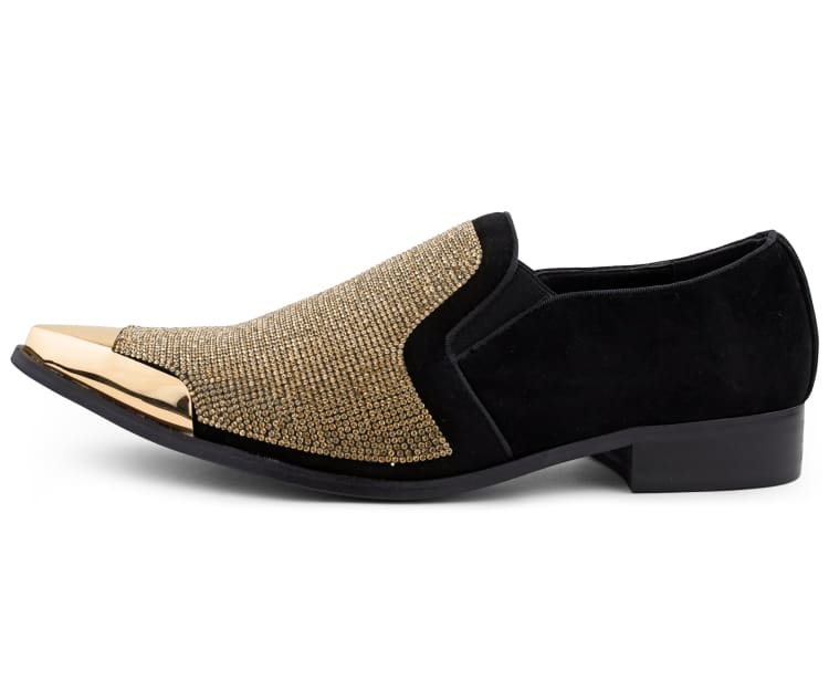 Bolano Dezzy Sparkling Gold Glitter Men's Tuxedo Slip On Dress Shoes - Image 4
