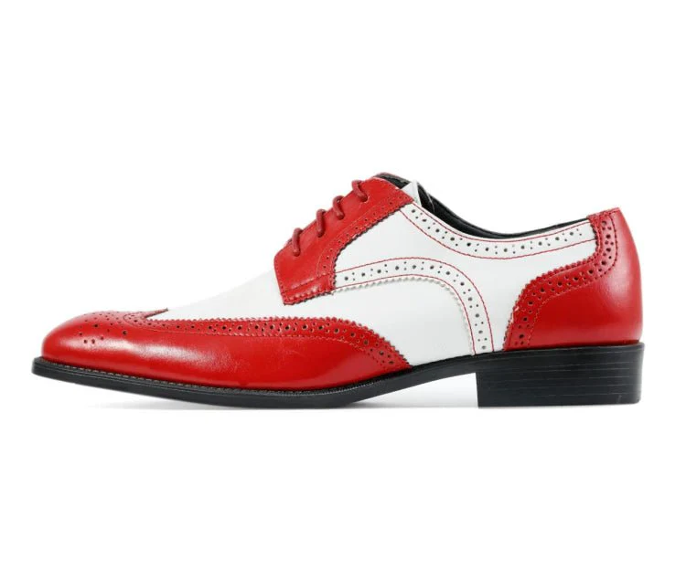 Bolano Elwyn Men’s Red & White Leather Derby Brogue Dress Shoes – Bold Two-Tone Statement with Modern Vintage Flair - Image 2