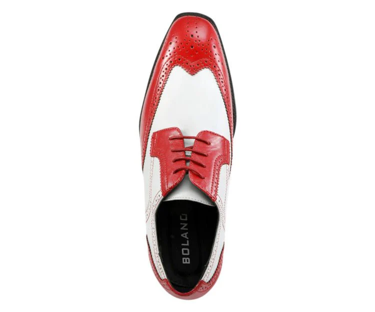 Bolano Elwyn Men’s Red & White Leather Derby Brogue Dress Shoes – Bold Two-Tone Statement with Modern Vintage Flair - Image 3