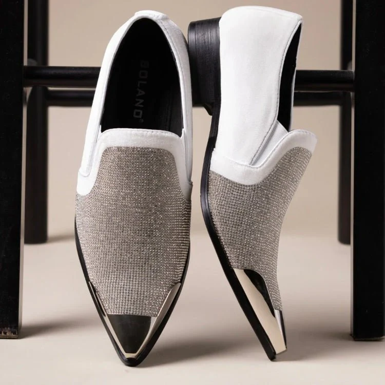 Bolano Men's Dezzy White Rhinestone Slip On Dress Shoes - Image 2