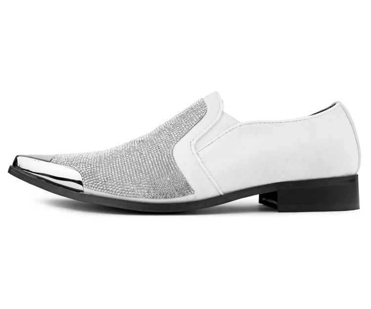 Bolano Men's Dezzy White Rhinestone Slip On Dress Shoes - Image 3