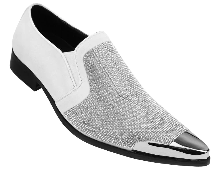 Bolano Men's Dezzy White Rhinestone Slip On Dress Shoes - Image 4