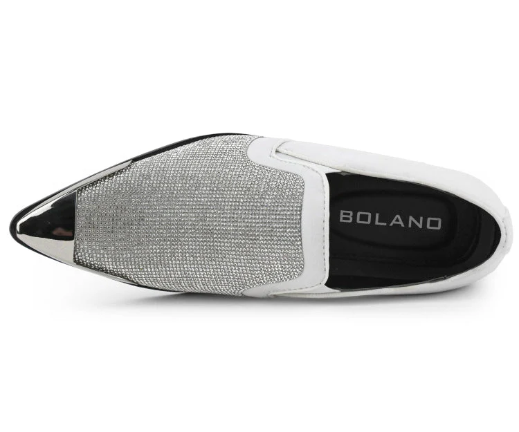 Bolano Men's Dezzy White Rhinestone Slip On Dress Shoes - Image 5