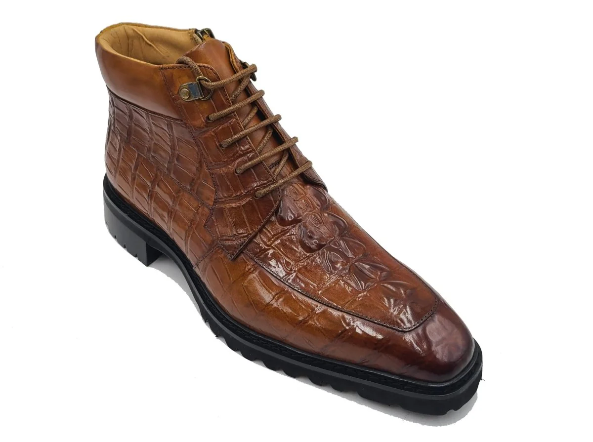 Carrucci Shoes Alligator Embossed Lace Up Boots Men's Calfskin Leather KB516-50 - Image 11