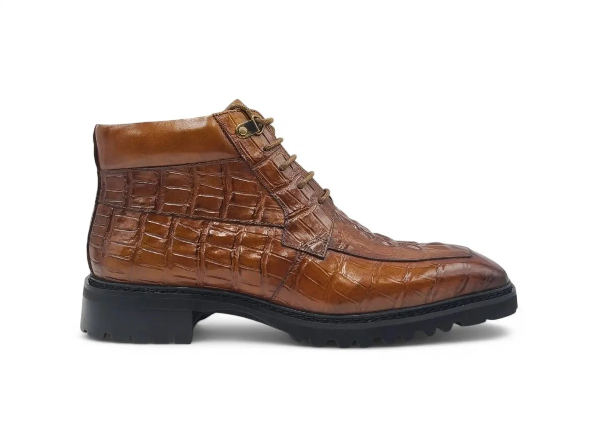 Carrucci Shoes Alligator Embossed Lace Up Boots Men's Calfskin Leather KB516-50 - Image 12