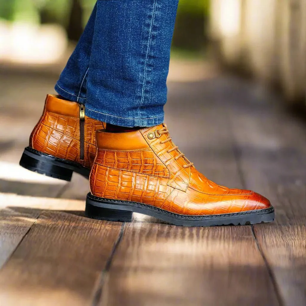 Carrucci Shoes Alligator Embossed Lace Up Boots Men's Calfskin Leather KB516-50 - Image 19