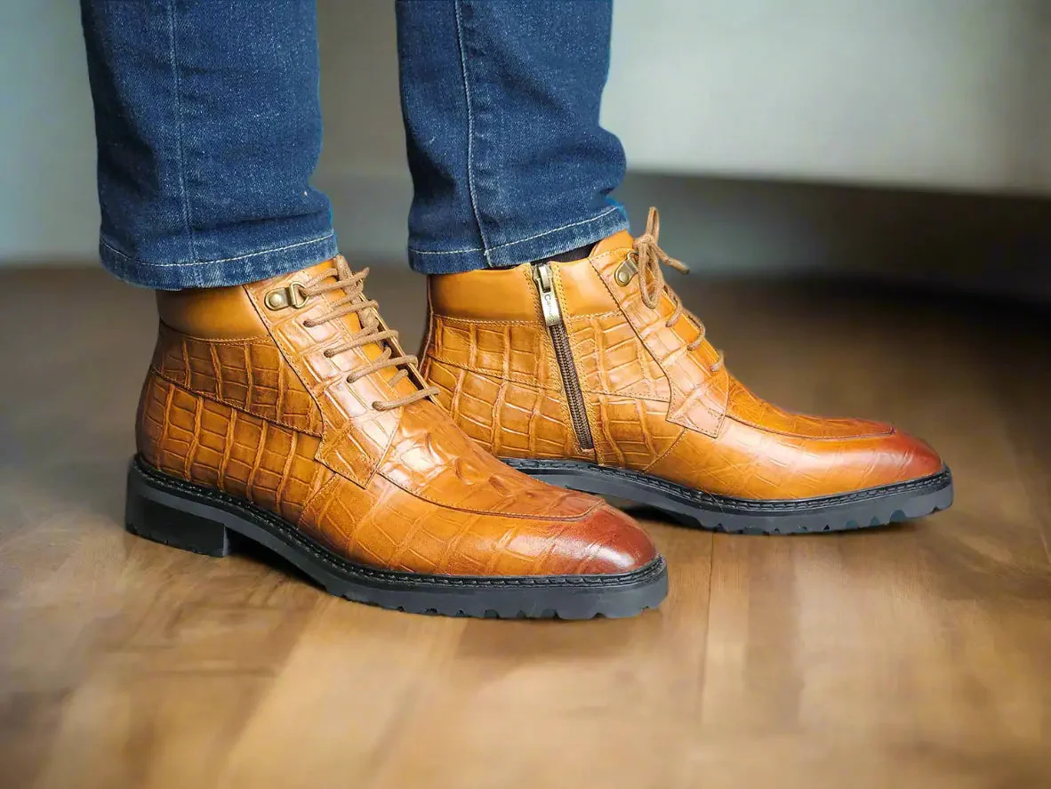 Carrucci Shoes Alligator Embossed Lace Up Boots Men's Calfskin Leather KB516-50 - Image 24