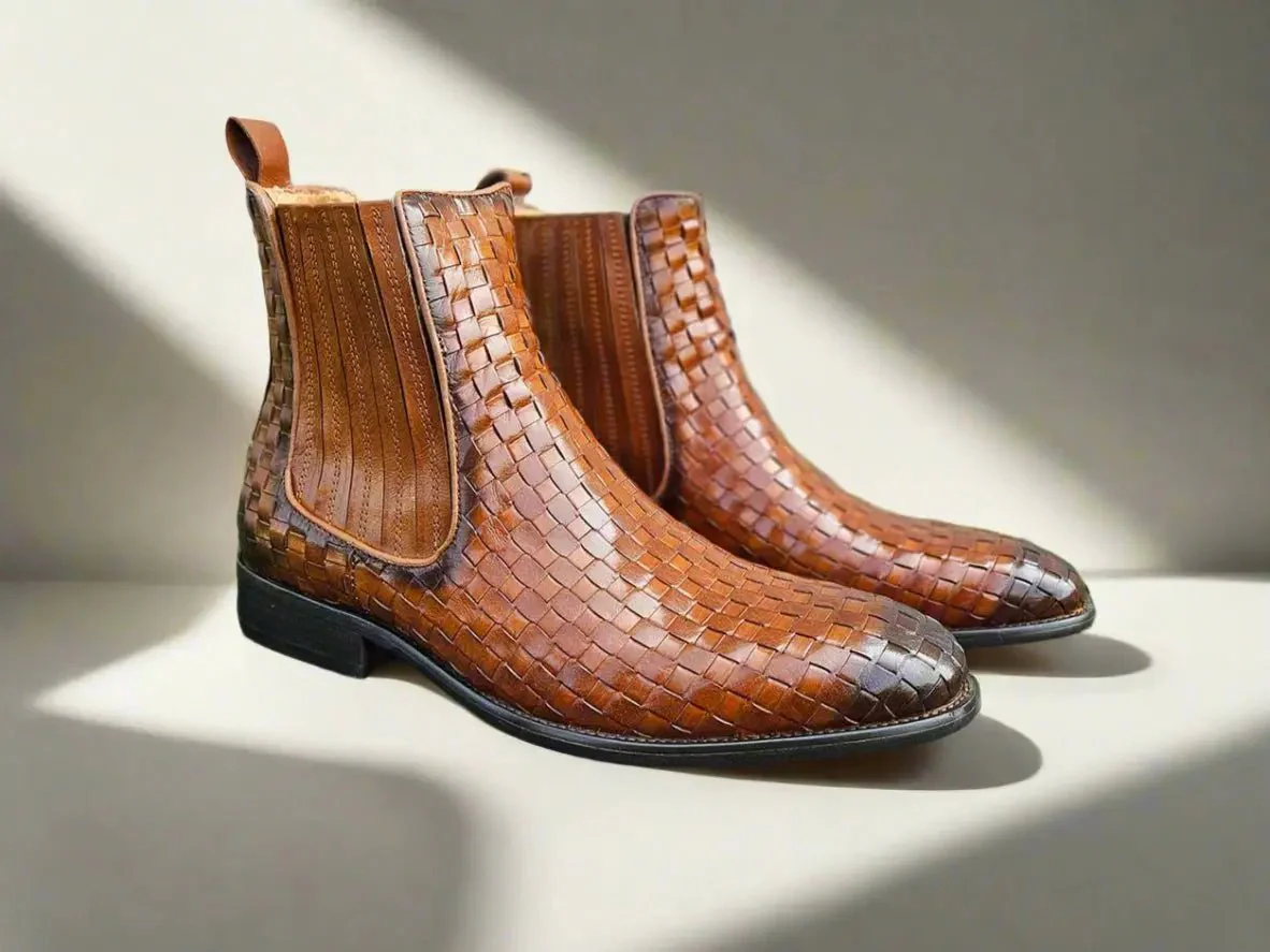 Carrucci Shoes Basket Weave Chelsea Boot Leather KB886-18X - Image 7