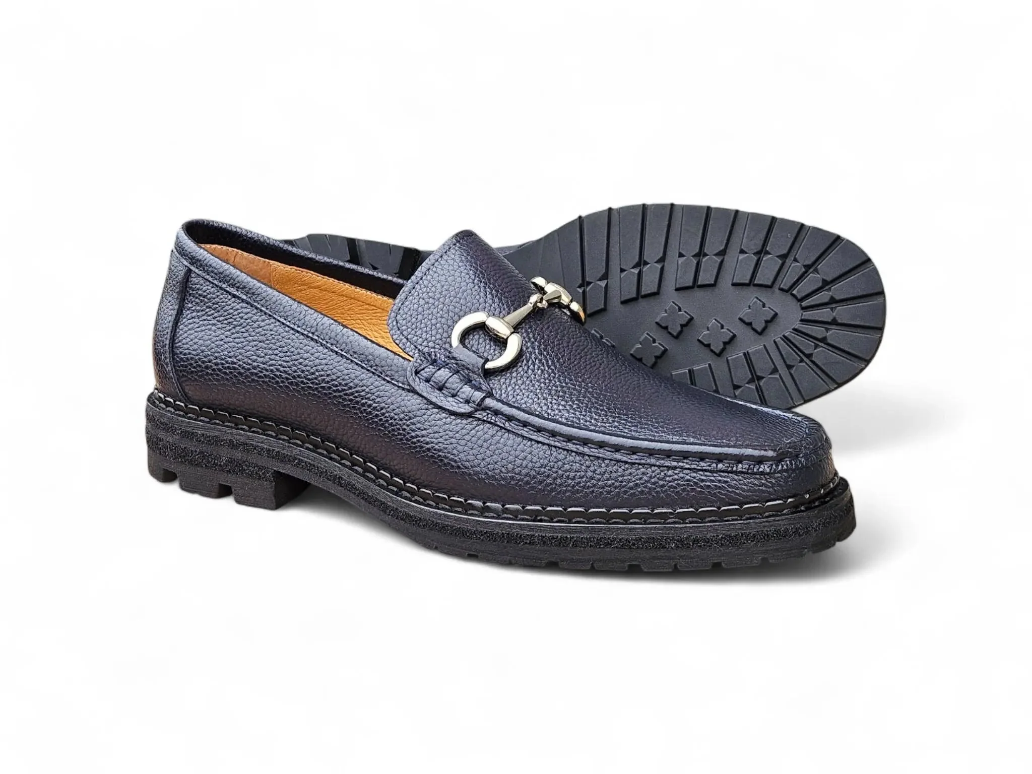 Carrucci Shoes CARRUCCI Men’s Horsebit Loafer Lug Sole Pebble Calfskin - Image 13