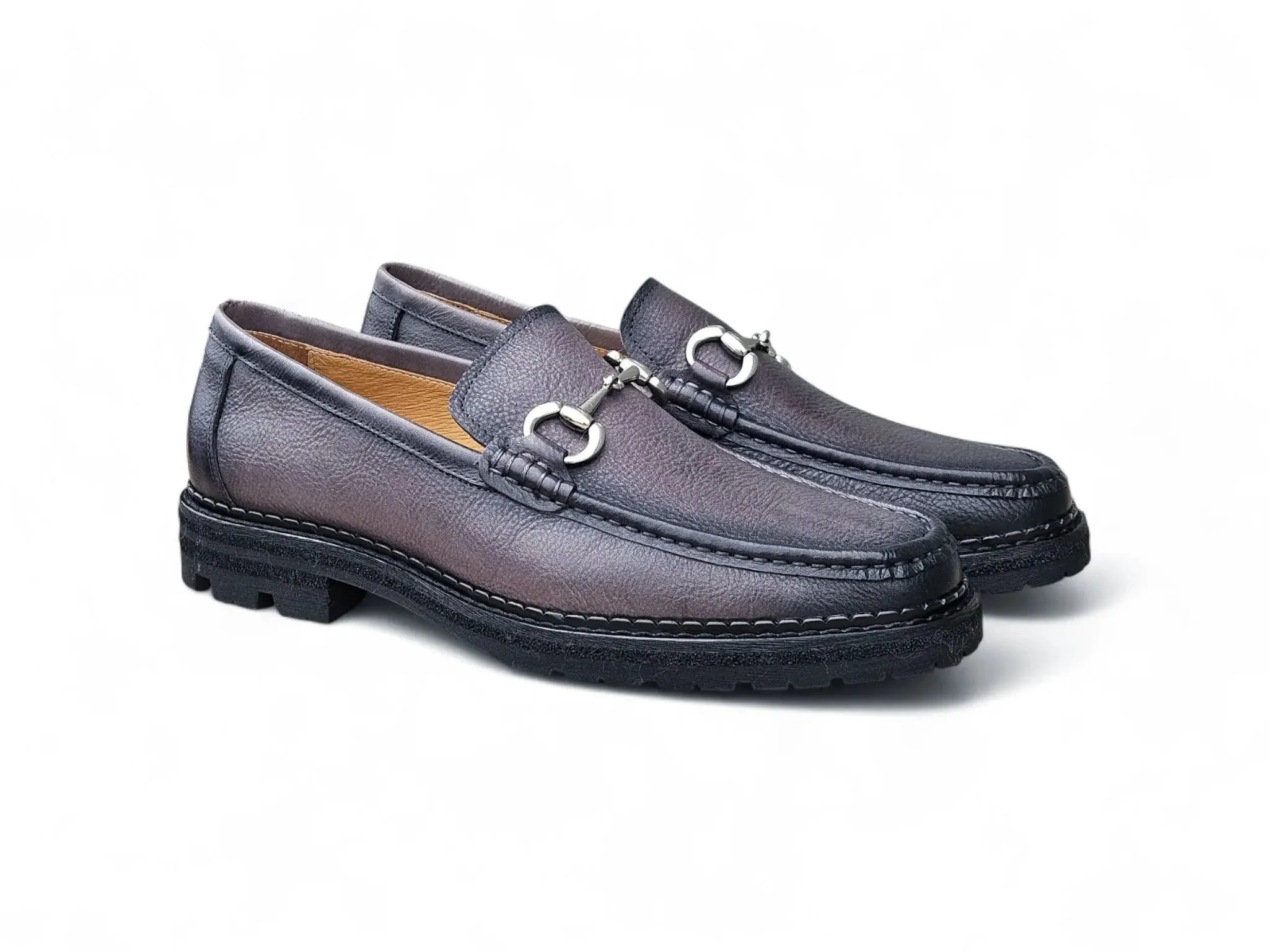 Carrucci Shoes CARRUCCI Men’s Horsebit Loafer Lug Sole Pebble Calfskin - Image 20
