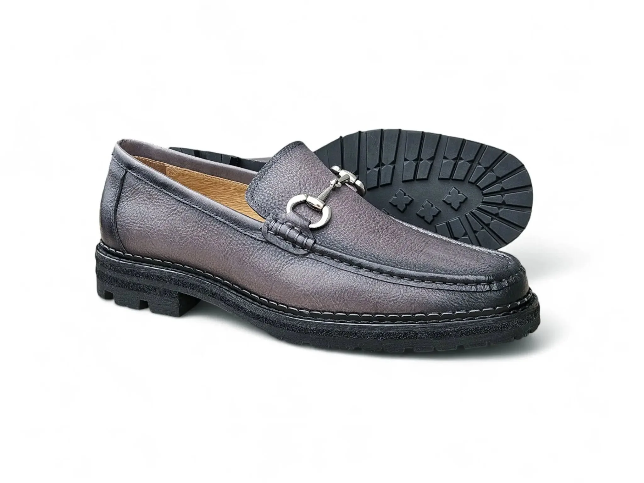 Carrucci Shoes CARRUCCI Men’s Horsebit Loafer Lug Sole Pebble Calfskin - Image 21