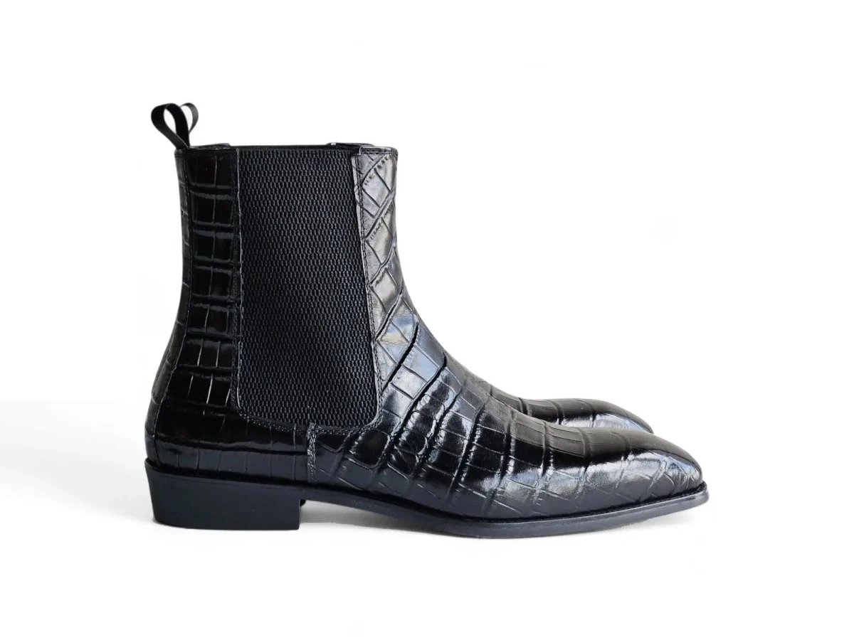 Carrucci Shoes Crocodile Embossed Chelsea Boot Full Grain Calfskin Leather KB503X-601E - Image 2