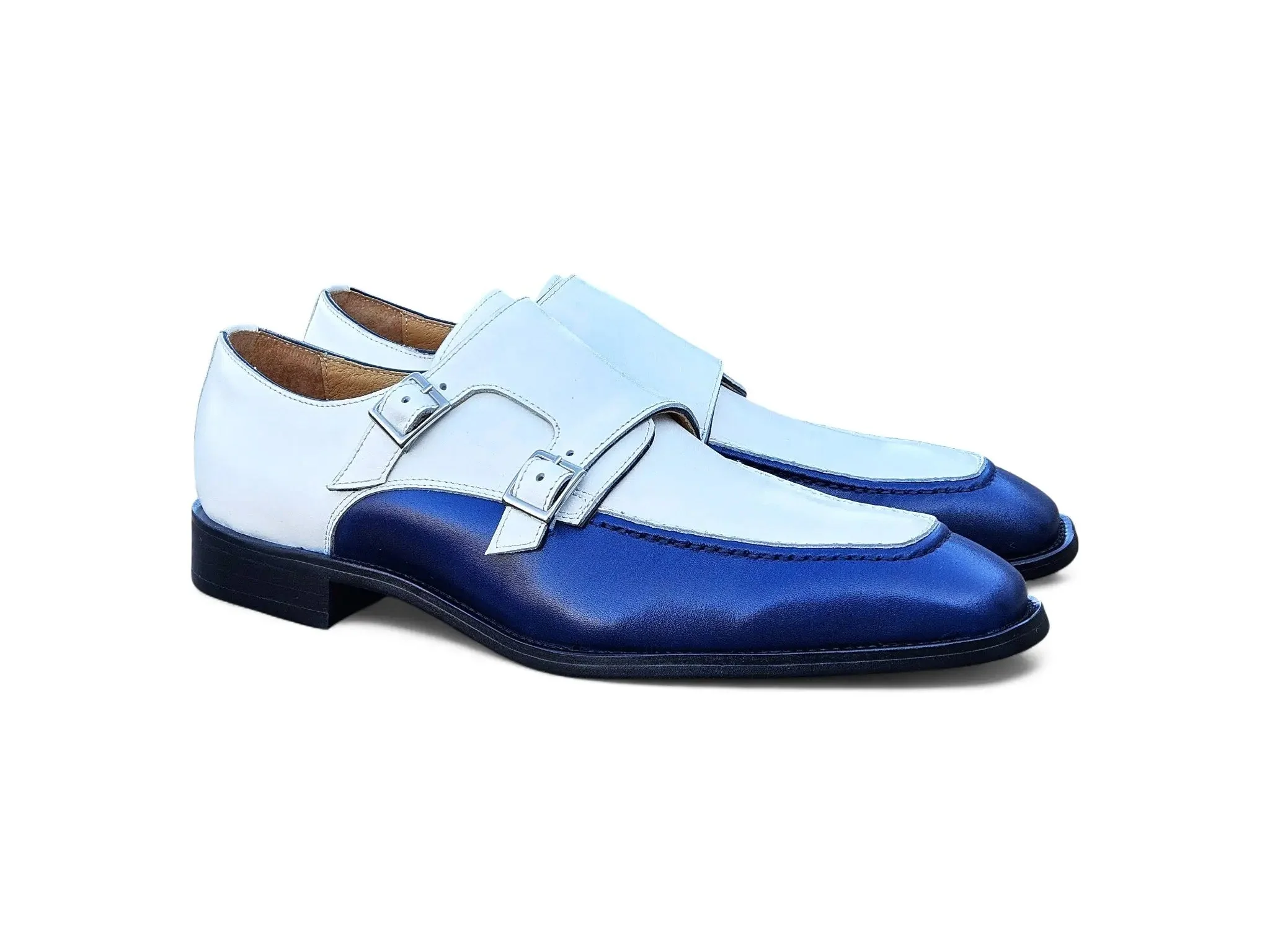 Carrucci Shoes Double Monk Strap Two Tone Calf Leather Loafer KS509-45T - Image 9