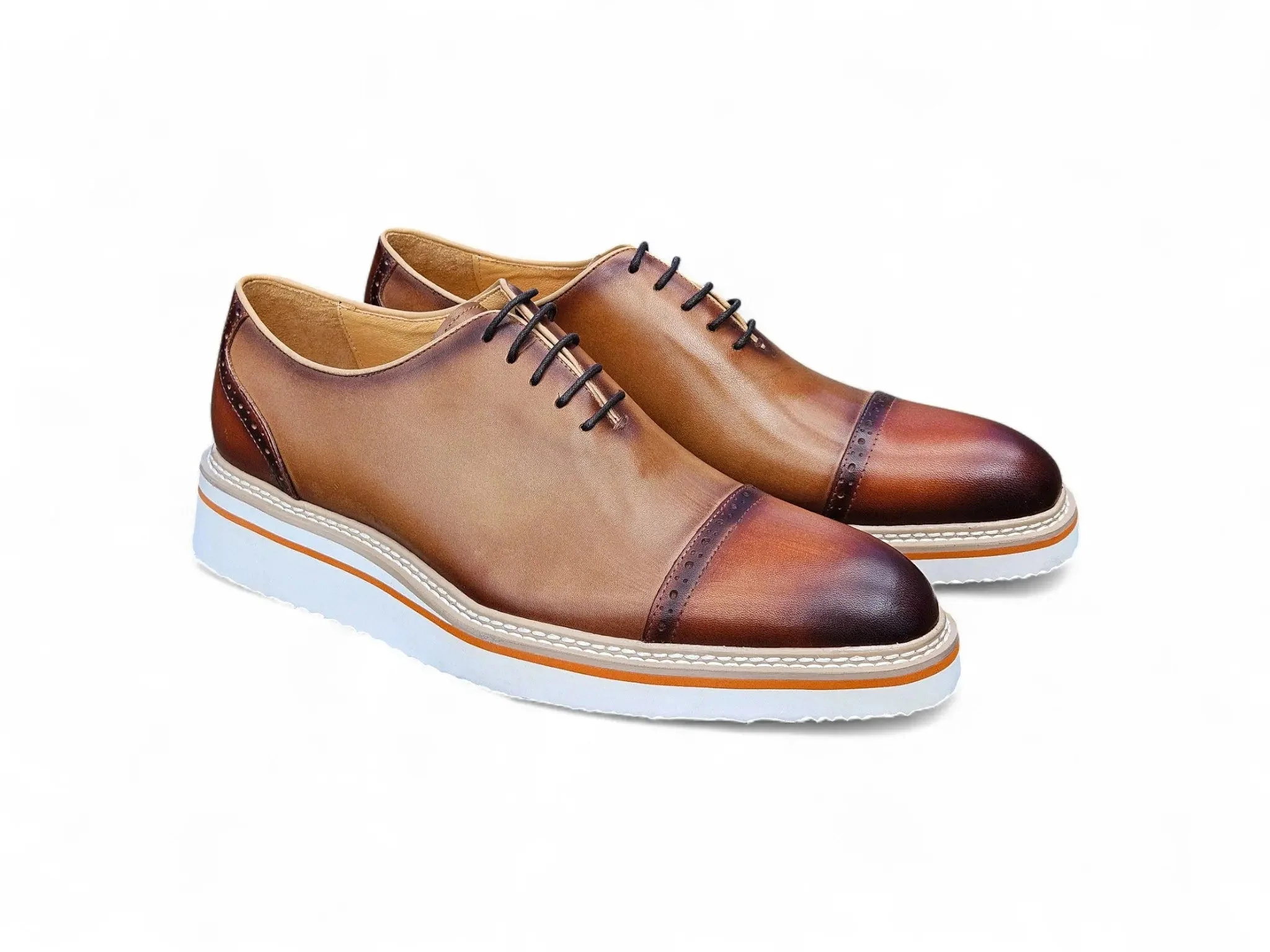 Carrucci Shoes Elegant Two Tone Cap Toe Calfskin Oxford KS552-20T