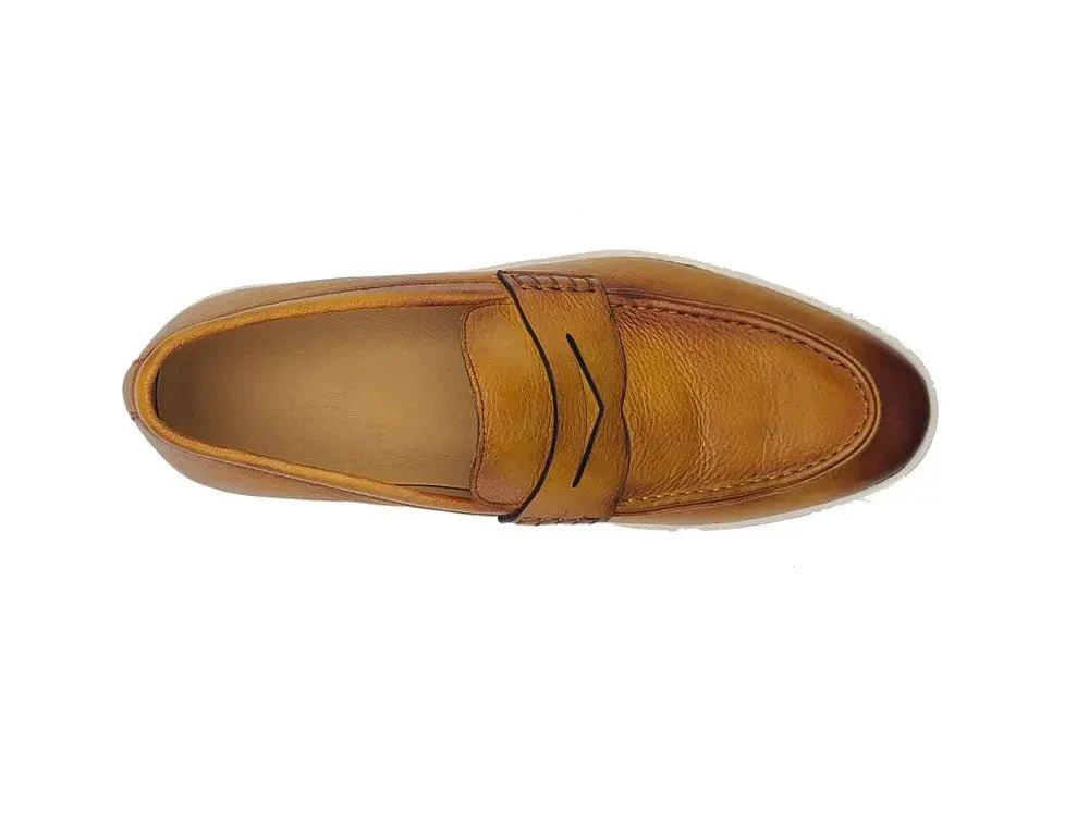 Carrucci Shoes Gorgeous Patina Burnished Penny Loafer Sneaker Calf Leather KS529-15 - Image 11
