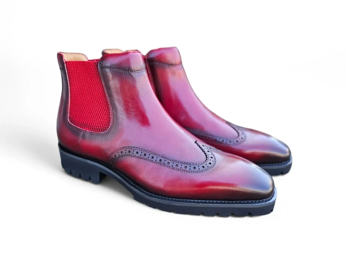 Carrucci Shoes KB Lug Sole Chelsea Boot Wingtip Toe Calf Leather KB515-13 - Image 11