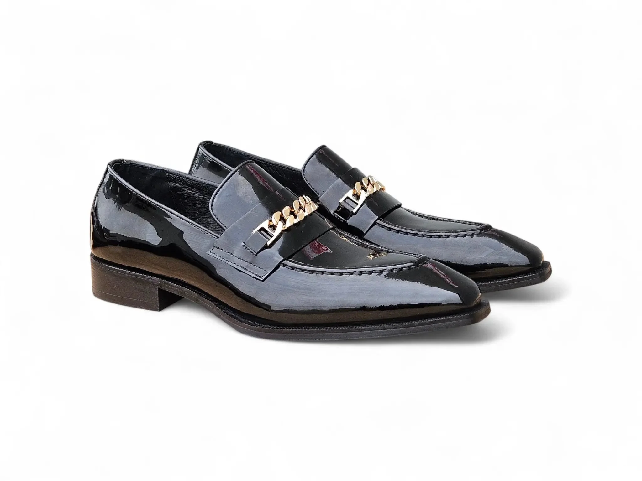 Carrucci Shoes Ks Amber Patent Leather Chain Loafer Patent Leather Amber KS303-06P - Image 11