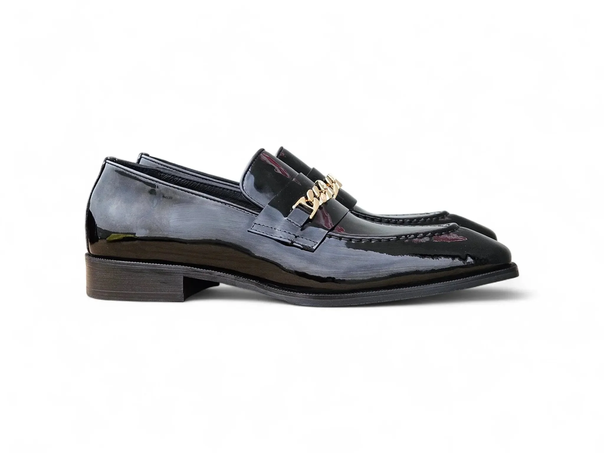 Carrucci Shoes Ks Amber Patent Leather Chain Loafer Patent Leather Amber KS303-06P - Image 12