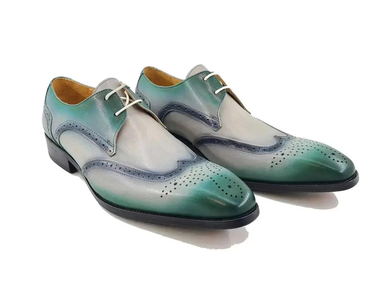 Carrucci Shoes KS Two Tone Wing Tip Blucher Oxford Calfskin KS503-69T