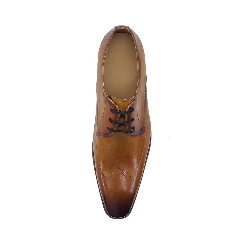 Carrucci Shoes Men's Plain Toe Wing Tip Blucher Oxford Leather KS550-04 - Image 10