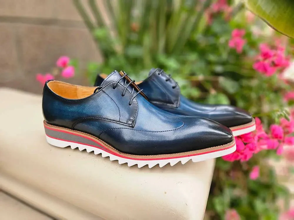 Carrucci Shoes Men's Plain Toe Wing Tip Blucher Oxford Leather KS550-04 - Image 2