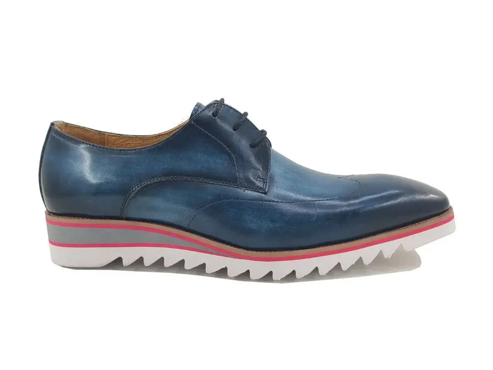 Carrucci Shoes Men's Plain Toe Wing Tip Blucher Oxford Leather KS550-04 - Image 3