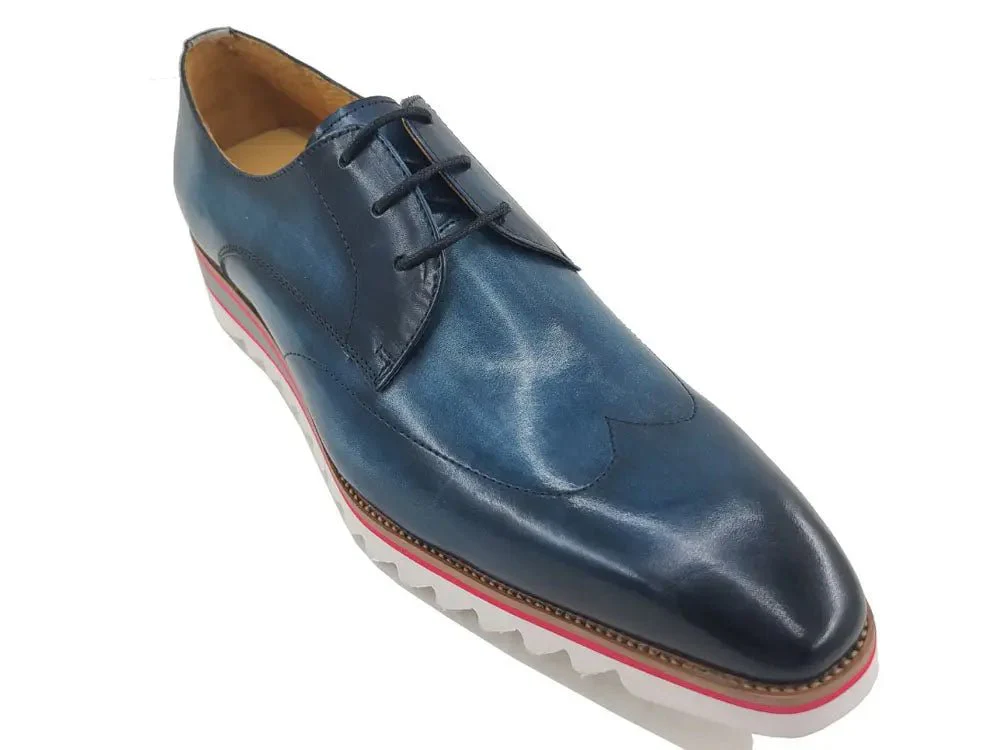 Carrucci Shoes Men's Plain Toe Wing Tip Blucher Oxford Leather KS550-04 - Image 4