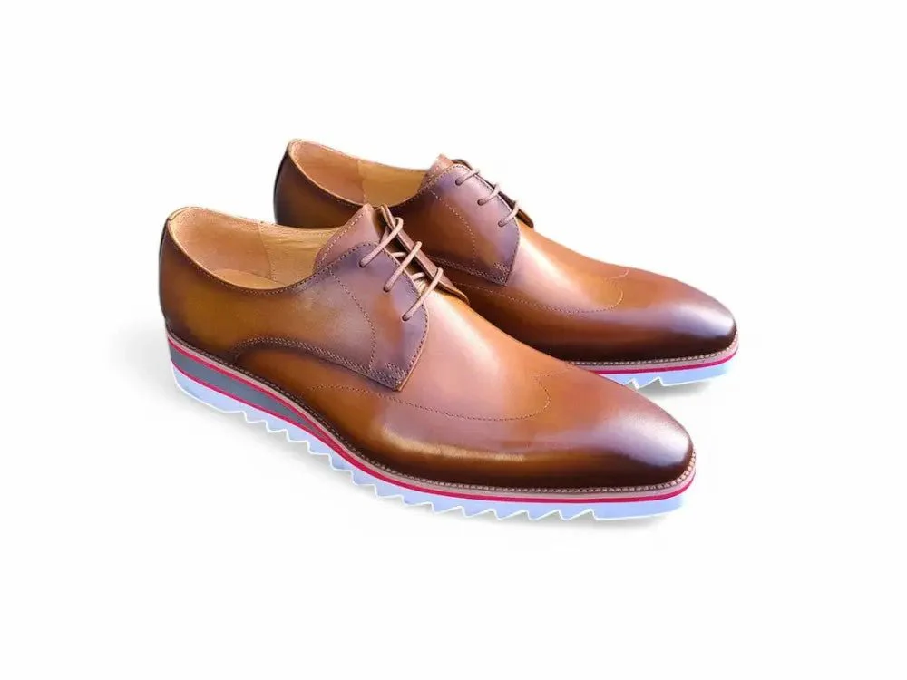 Carrucci Shoes Men's Plain Toe Wing Tip Blucher Oxford Leather KS550-04 - Image 8