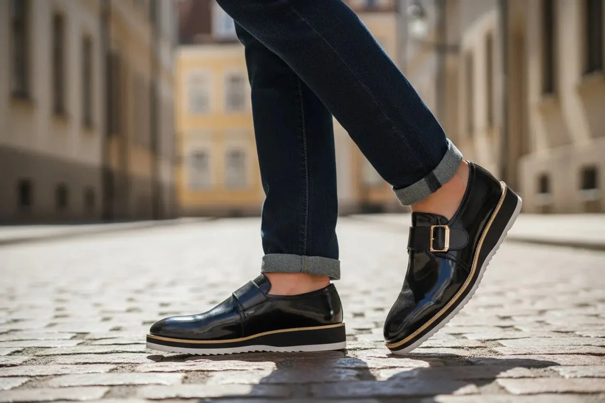 Carrucci Shoes Monkstrap Slip On Classic Leather Patent KS515-38P - Image 11