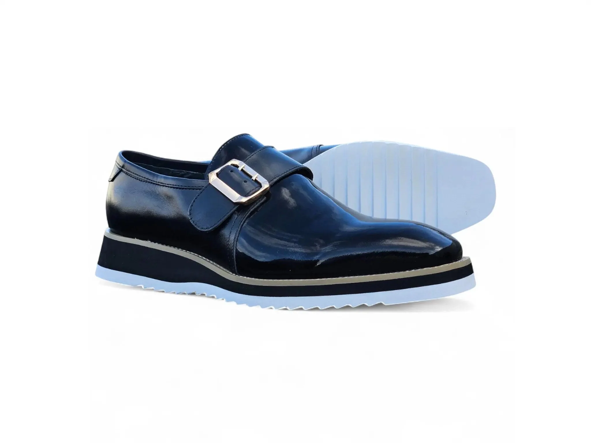 Carrucci Shoes Monkstrap Slip On Classic Leather Patent KS515-38P - Image 12
