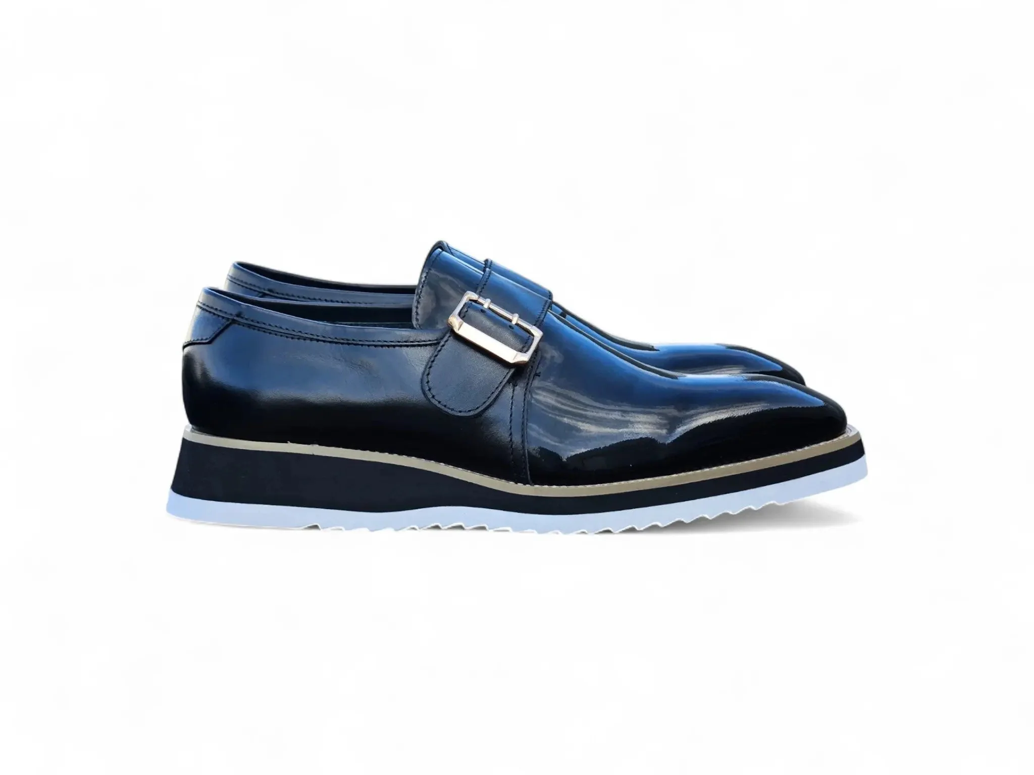 Carrucci Shoes Monkstrap Slip On Classic Leather Patent KS515-38P - Image 13
