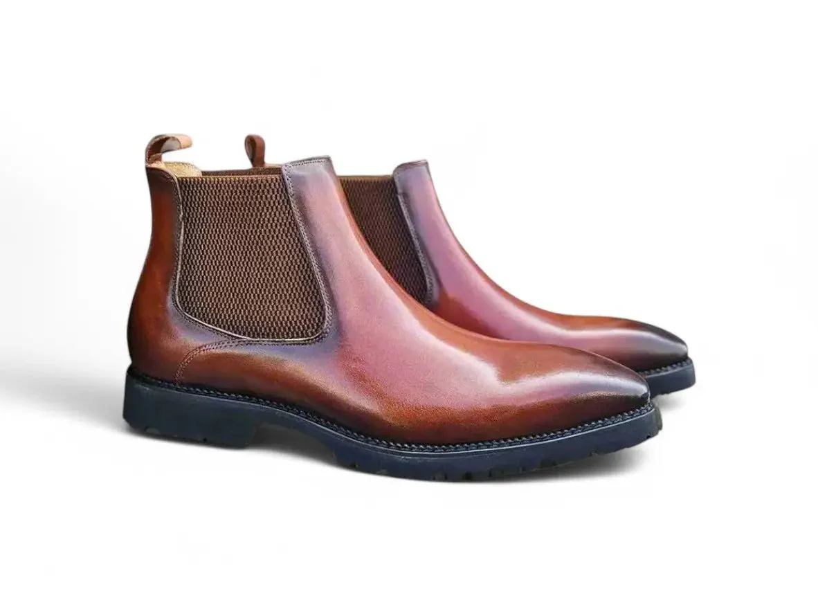 Carrucci Shoes Patina Chelsea Boot Lug Sole Calf Leather All Day Comfort KB480-102