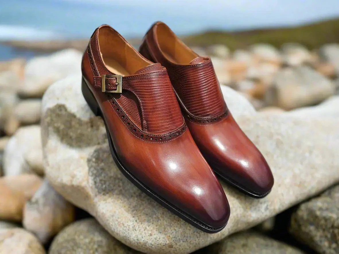 Carrucci Shoes Plain Toe Single Monk Loafer Calf Leather KS503-05 - Image 2