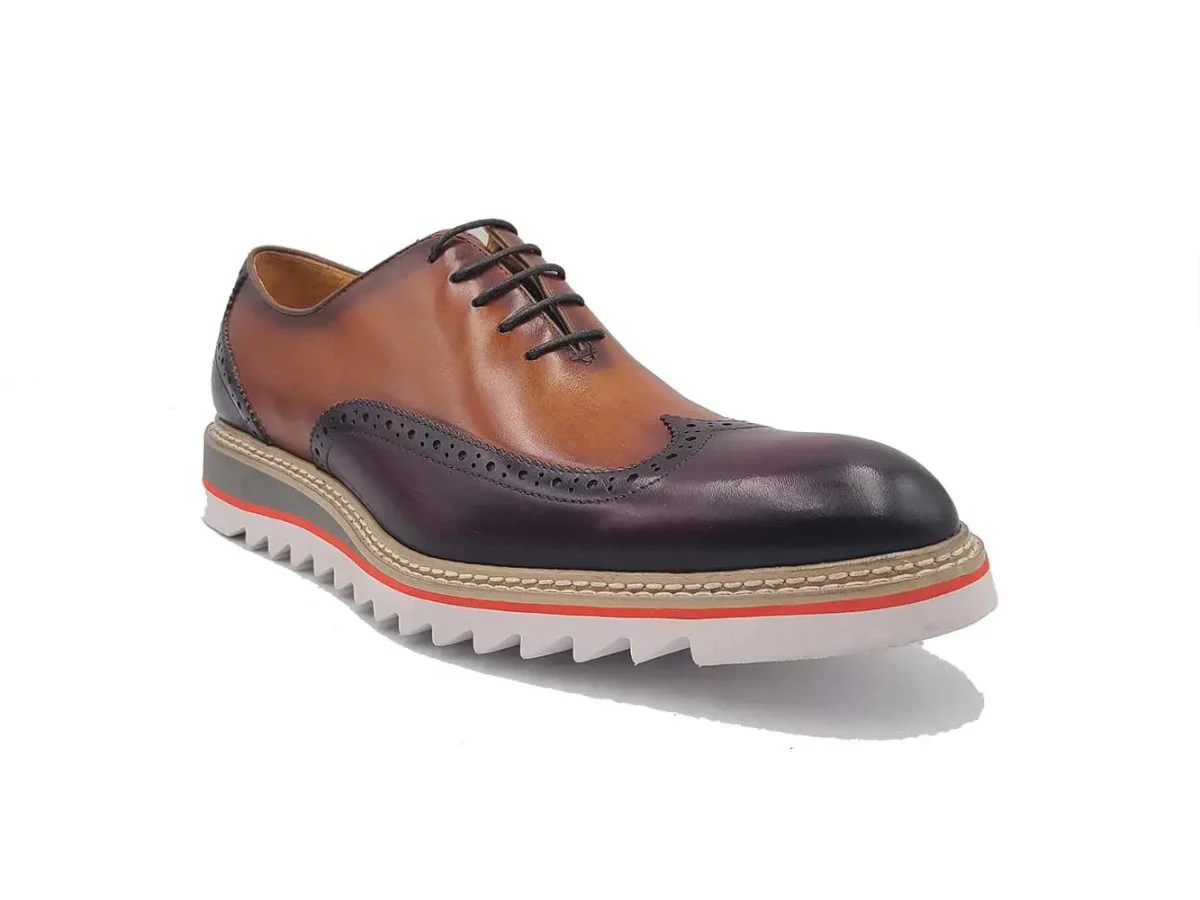 Carrucci Shoes Premium Patina Finish Two Tone Oxford Wingtip Ks552-16t - Image 15