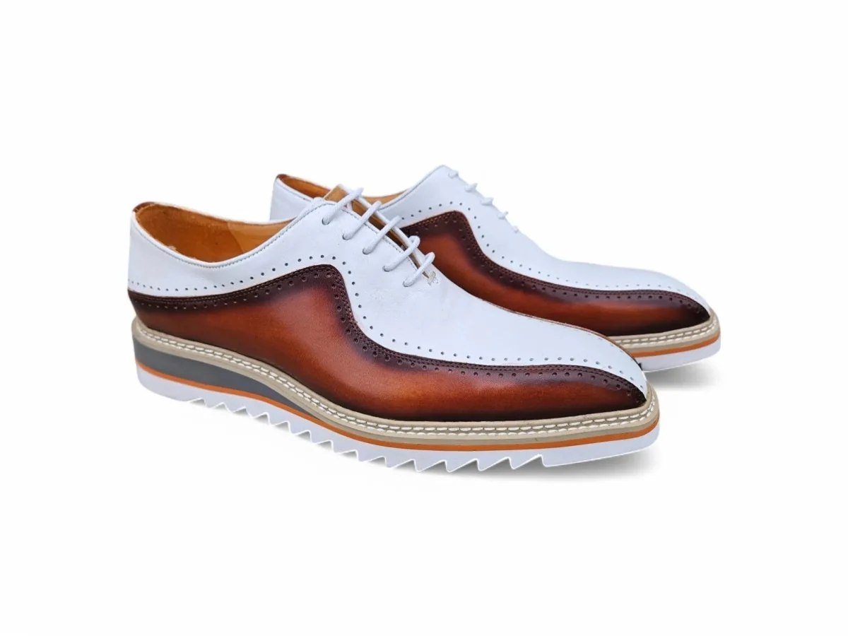 Carrucci Shoes Two Tone Hand Burnished Brogue Oxford Calfskin KS550-05T - Image 15
