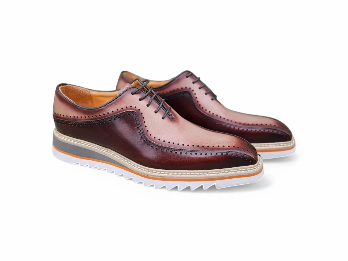 Carrucci Shoes Two Tone Hand Burnished Brogue Oxford Calfskin KS550-05T - Image 4