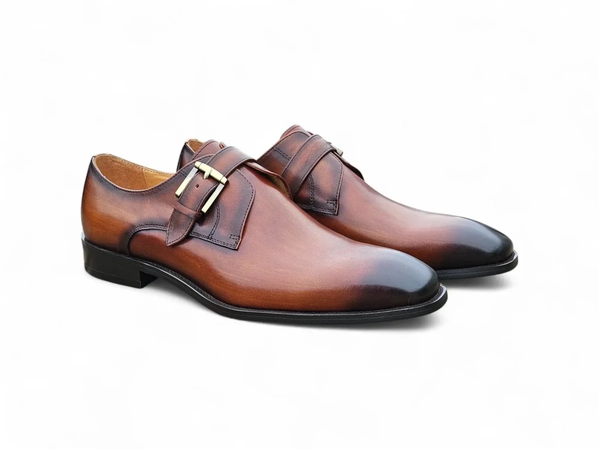Carrucci Shoes Versatile Fashion Single Monk Strap Loafer Calf Leather KS509-12