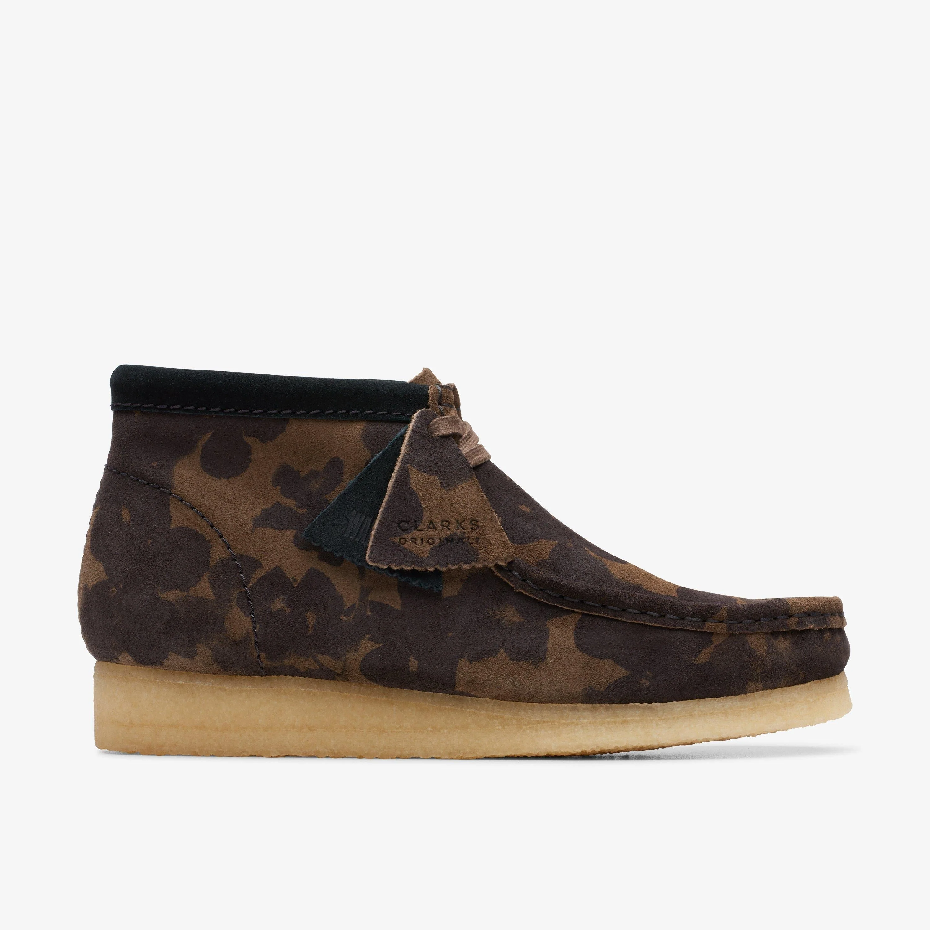 Clarks Originals Wallabee Boot Men’s Black/Khaki Floral Suede Crepe Sole 26174035